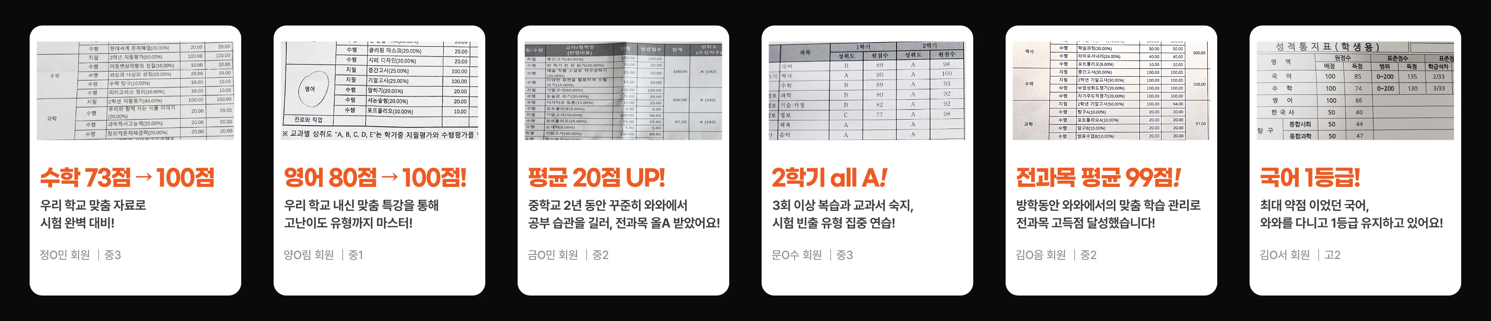 금천구 와와학습코칭센터 성적 향상 사례